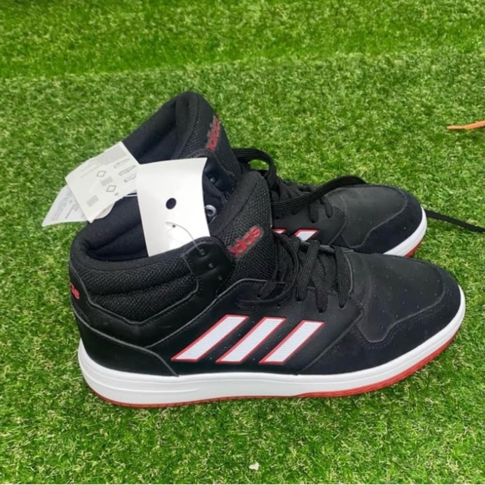 Adidas Men's Black and White Sneakers with Red Accents